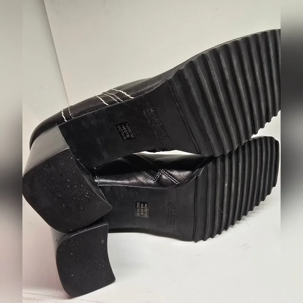 Liz Claiborne Leather Black Ankle Booties with White Stitching 8.5 - Picture 6 of 8